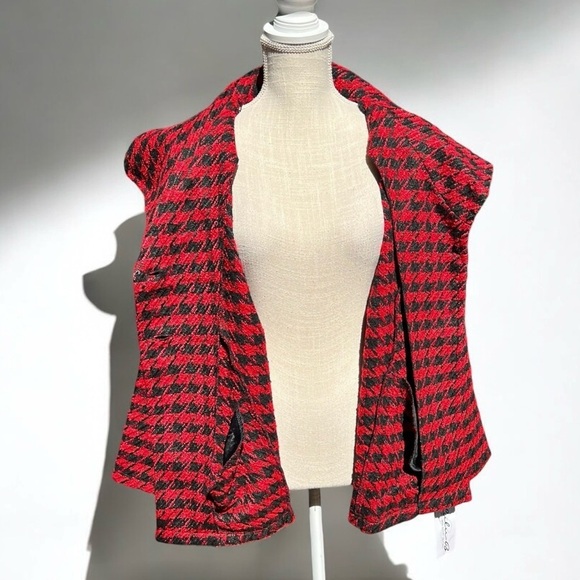 🌻NEW w/tag LuLu-B Red & Black Herringbone Collared Jacket Size XL - Picture 9 of 13